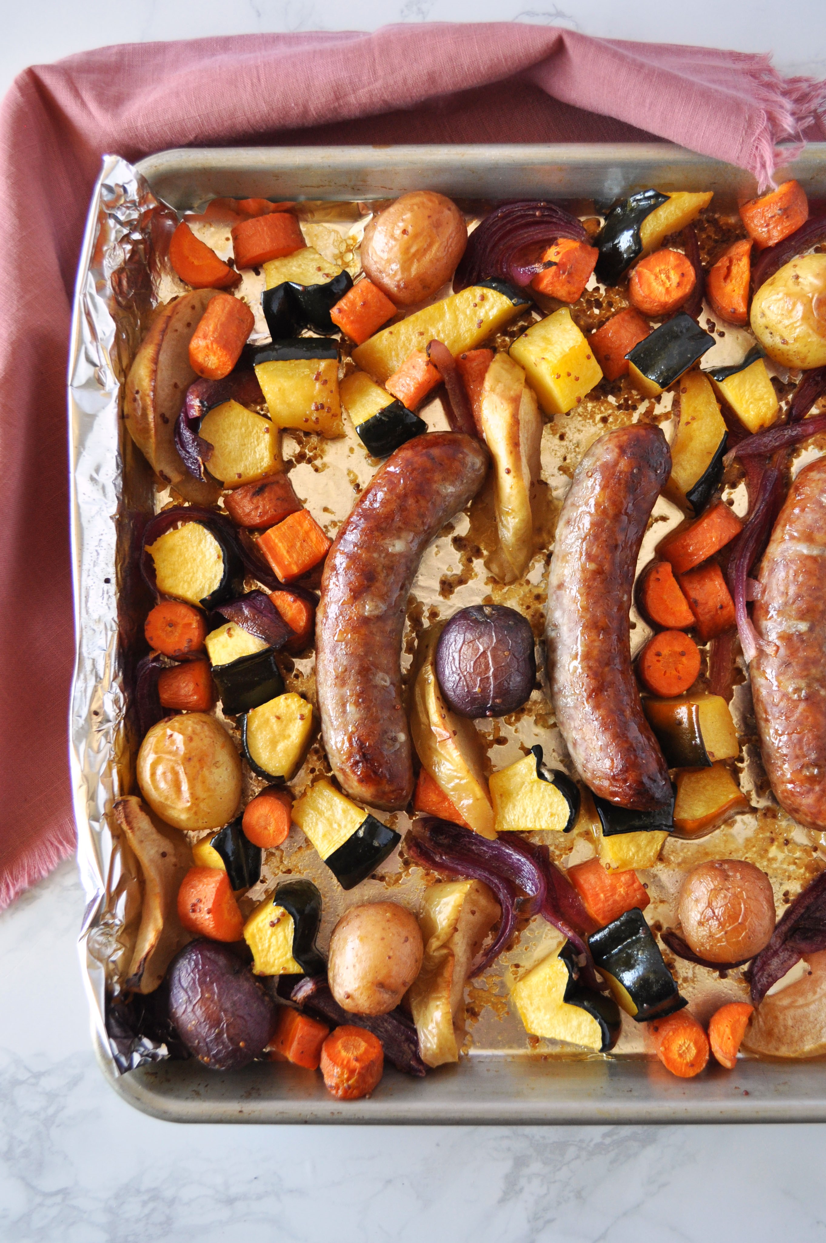 Sheetpan Brats And Roasted Vegetables - Welcome Home